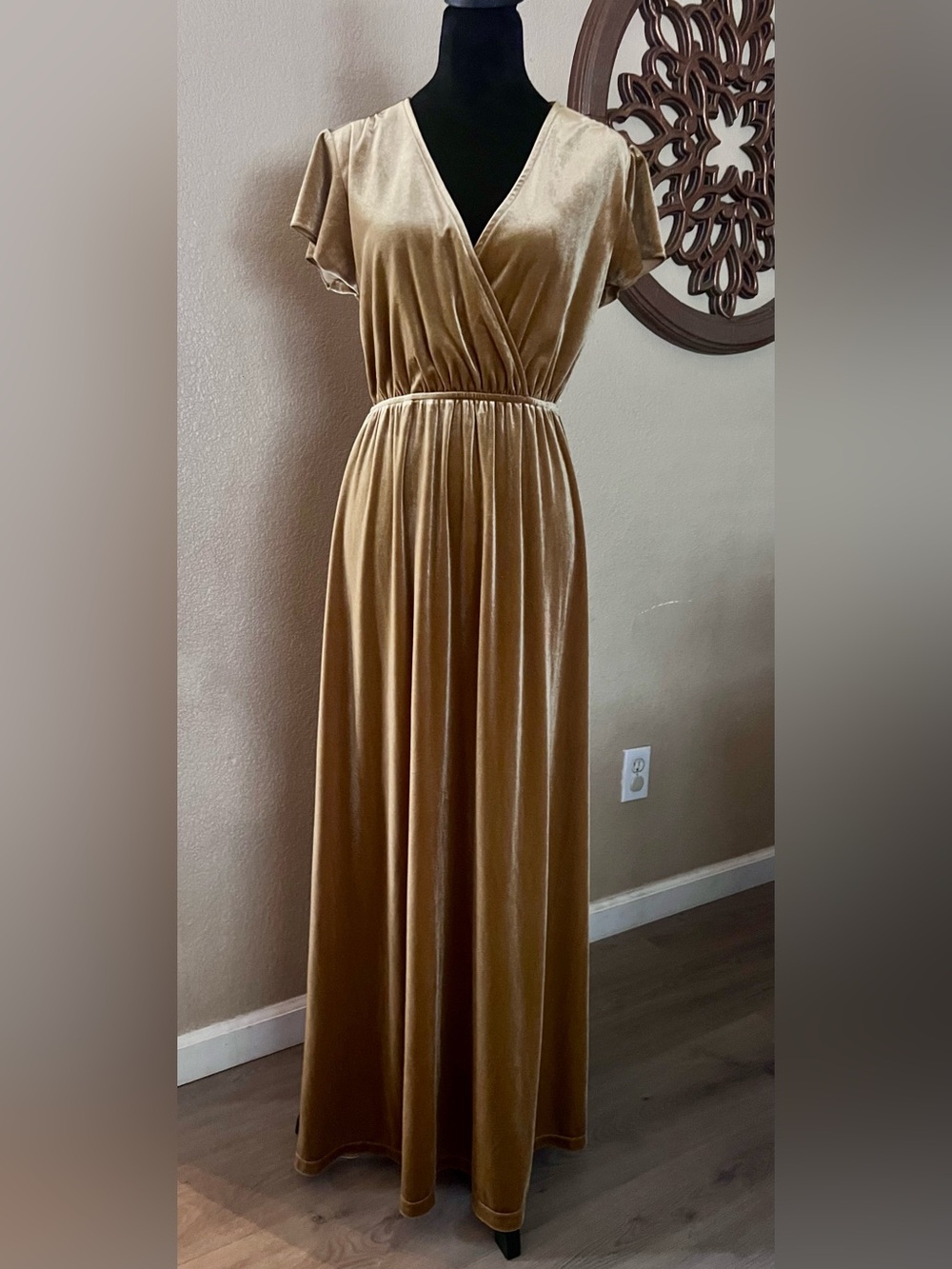 See And Be Seen Velvet Flutter Sleeve Maxi Dress
